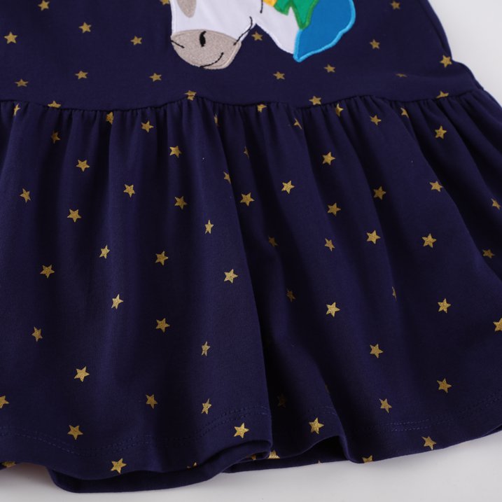 HILEELANG 100% Cotton Girls Long Sleeve Dress with NavyUnicorn ,NavyStripeDog,StripeStrawberry and FloralPumpkin – Ages