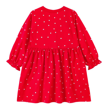HILEELANG Toddler Girl Kids' Christmas Dress Red Polka Dot Long Sleeve Santa Snowman Appliques Holiday Outfit Jersey Shirt Playwear Dresses