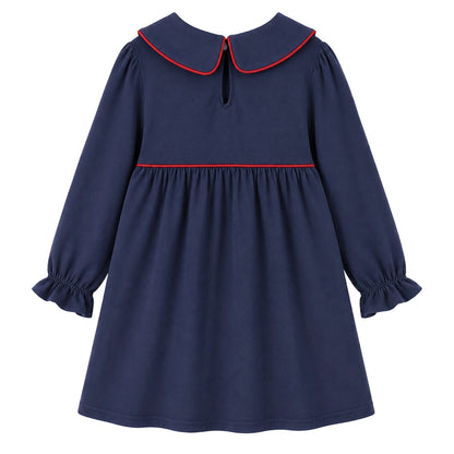 HILEELANG Toddler Apple Embroidery Peter Pan Collar Dress, Single Piece