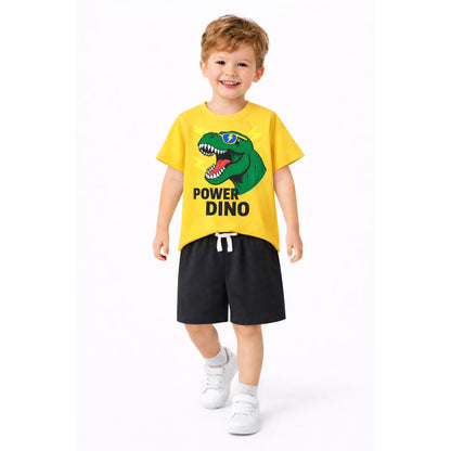 HILEELANG 2-7T Toddler/Little Boys Power Dino Sunglasses Graphic 100% Cotton 2-Piece Outfit