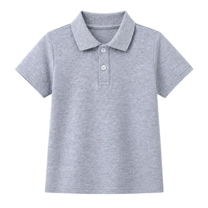 HILEELANG 5-14 Years Boys Polo Shirts 2 Pack, School Uniform Short Sleeve Shirts for Kids, Cotton Blend Casual Polo Tops for Boys,White and Heather Gray