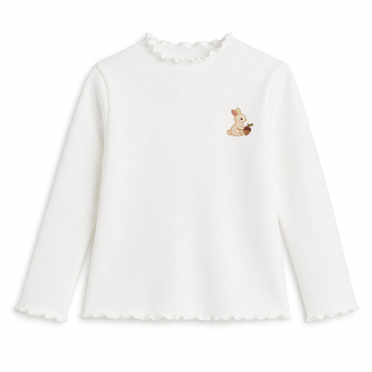 HILEELANG Toddler Girls Long Sleeve T-Shirts 2-Pack, Ruffle Trim Deer Embroidery, Ivory and Pink