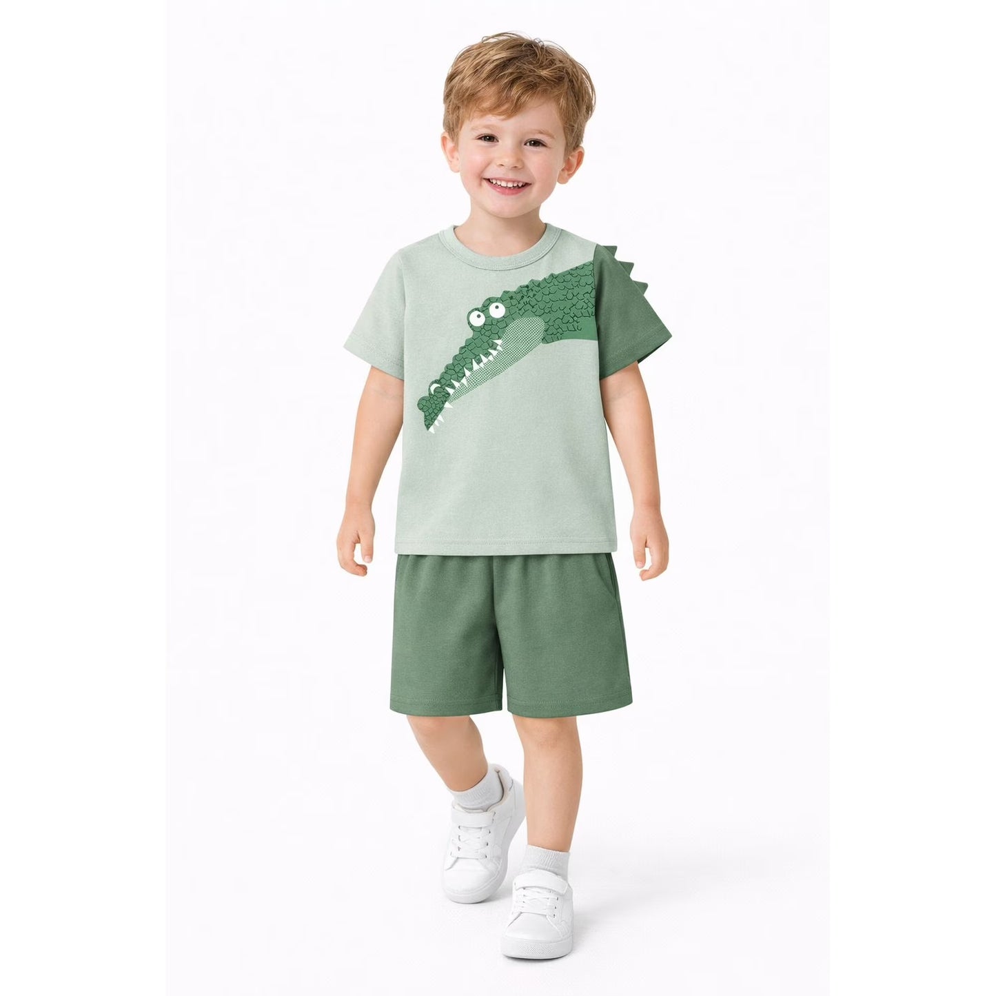 HILEELANG Toddler Boys 100% Cotton 3D Crocodile Short Set