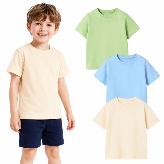 HILEELANG 2-7T Toddler Little Boys Sky Blue Fresh Green Soft Yellow 100% Cotton T-Shirt 3-Pack