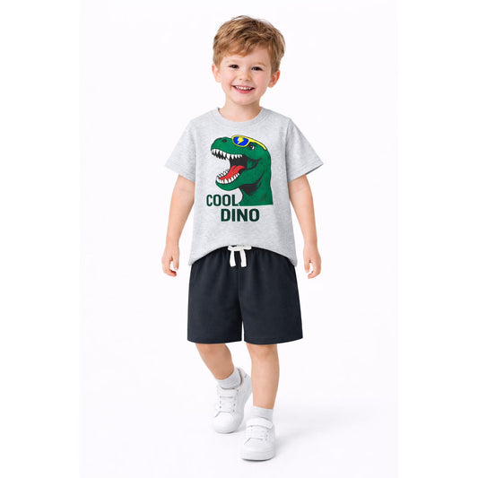 HILEELANG Toddler Boys 100% Cotton Cool Dino T-Rex Short Set
