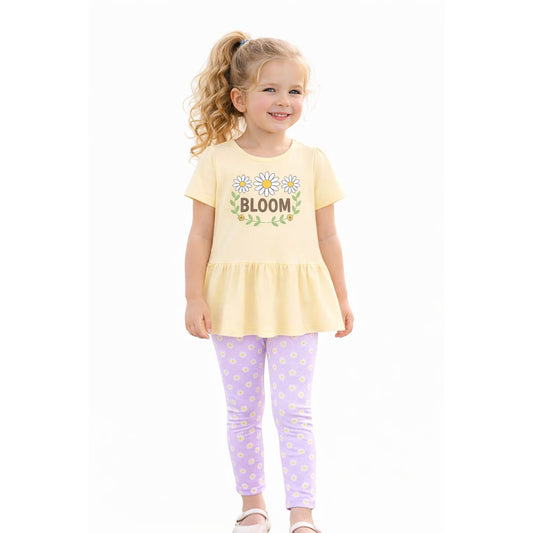 HILEELANG Toddler Girls 100% Cotton Daisy Bloom Peplum Legging Set