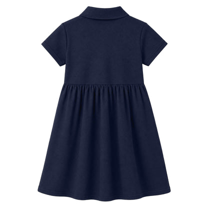 HILEELANG 2-9Y Girls Polo School Uniform Dress with Pockets Cotton Blend Pique Short Sleeve Collared Dress with Apple Patch