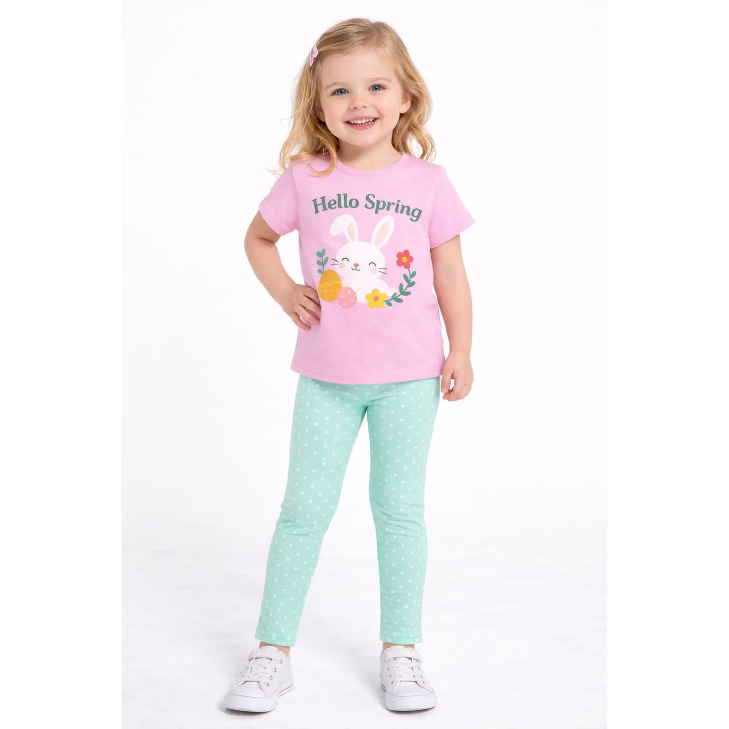 HILEELANG Toddler Girls 100% Cotton Bunny Polka Dot Legging Set