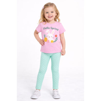 HILEELANG Toddler Girls 100% Cotton Bunny Polka Dot Legging Set