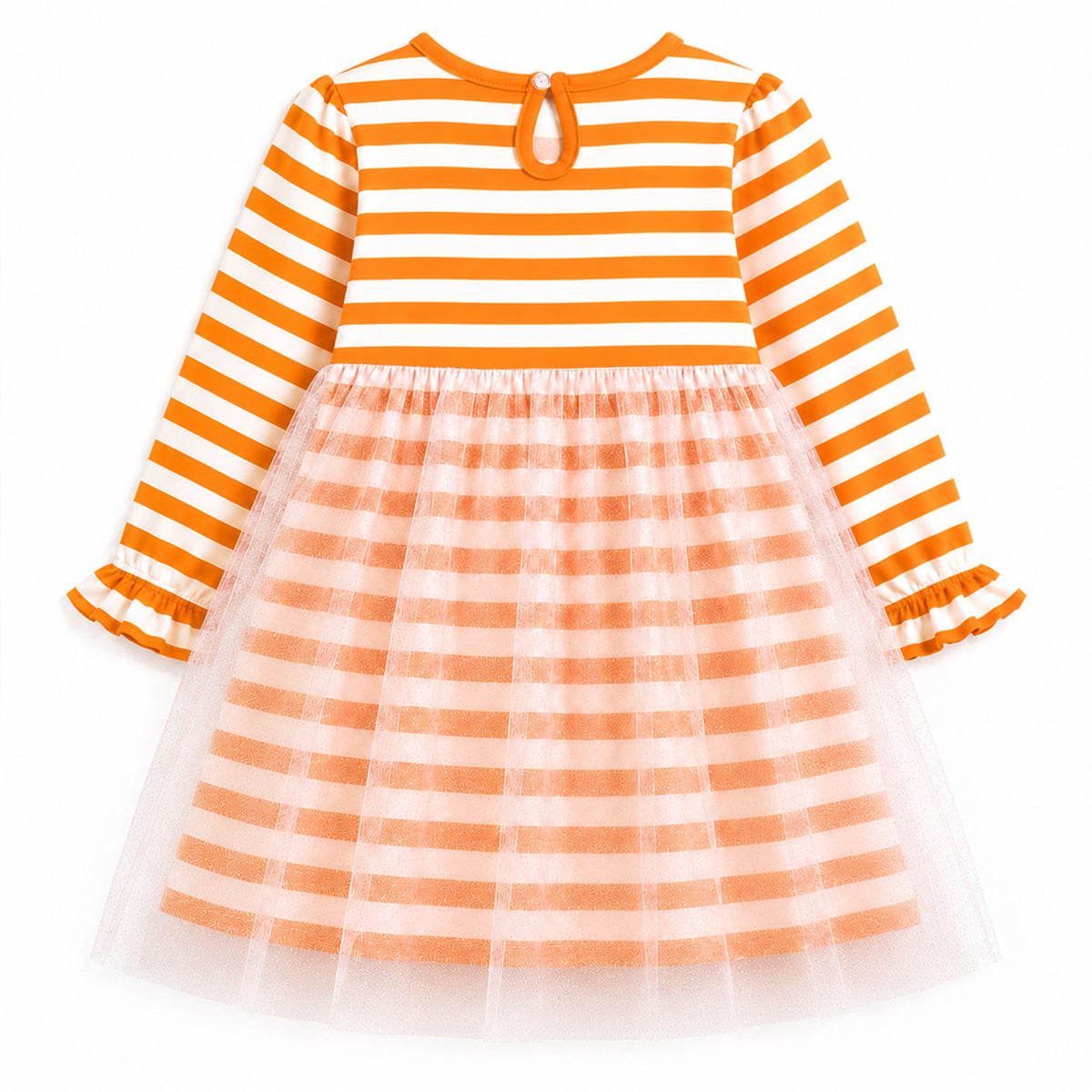 HILEELANG  Girls Pumpkin Stripe Layered Dress 2-7Y