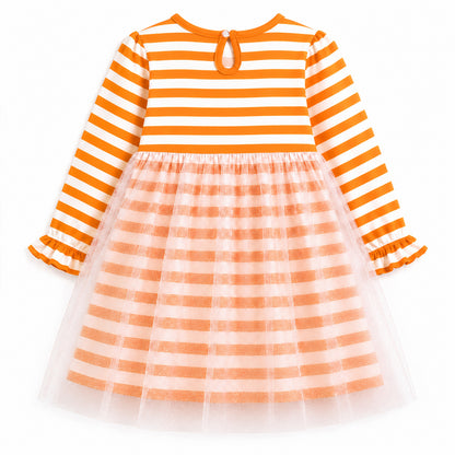 HILEELANG  Girls Pumpkin Stripe Layered Dress 2-7Y