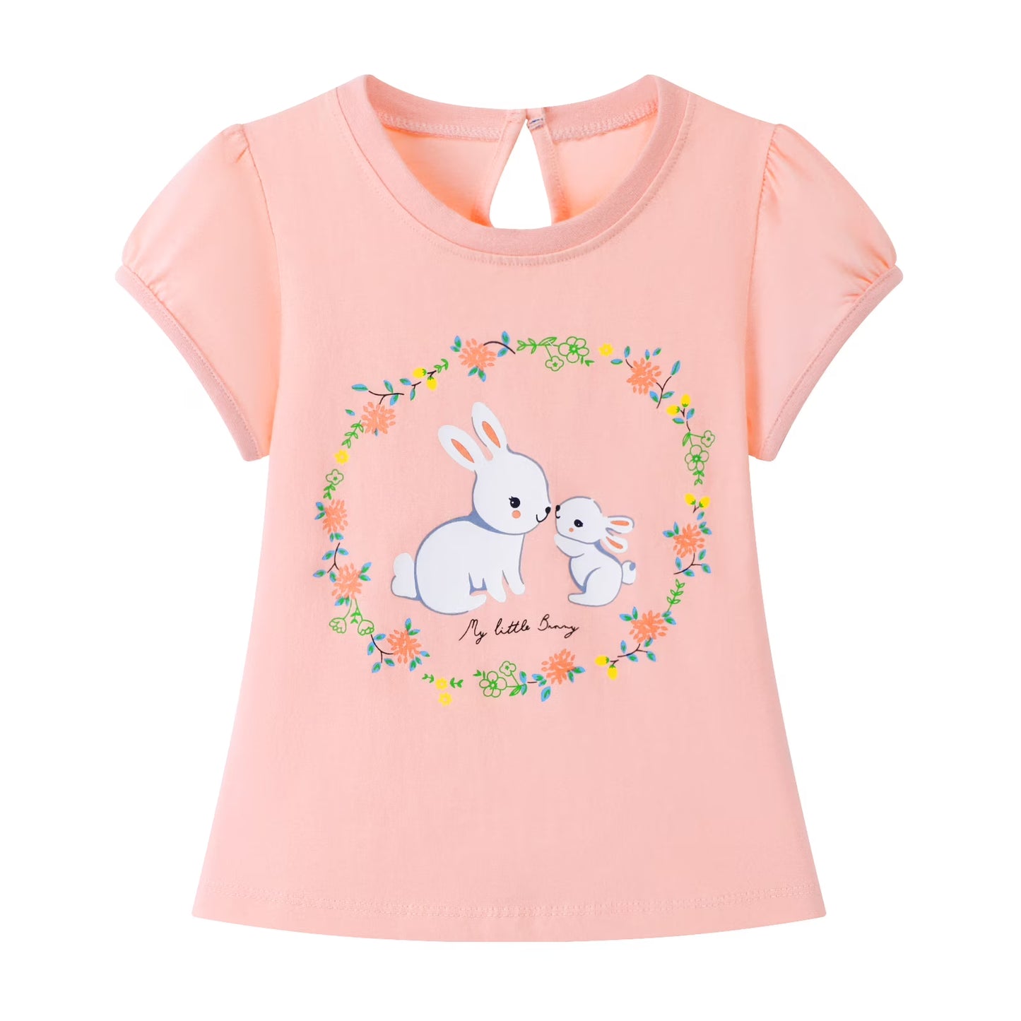 HILEELANG Toddler Girl Easter T-Shirt Leggings Outfit Set Summer Cotton Pink White Bunny Rabbit Ruffle Short Clothing Sets