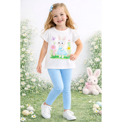 HILEELANG Toddler Girls 100% Cotton Bunny Floral Ruffle Legging Set