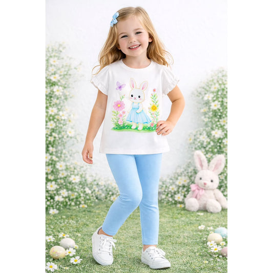 HILEELANG Toddler Girls 100% Cotton Bunny Floral Ruffle Legging Set