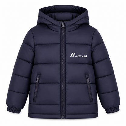 HILEELANG Kids Hooded Lightweight Puffer Jacket, ILEELANG Boys Girls Warm Quilted Winter Coat Navy Blue