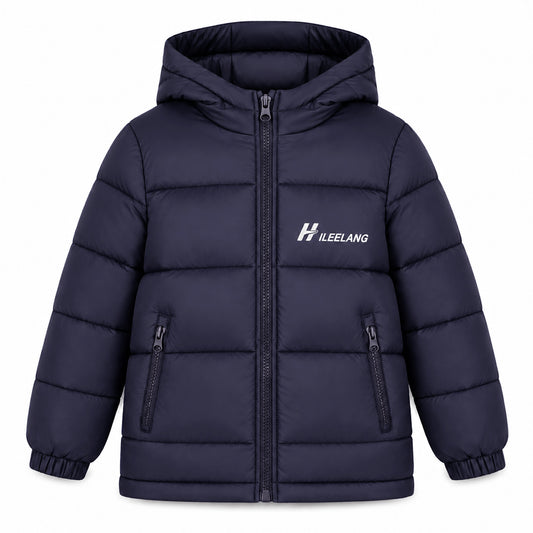 HILEELANG Kids Hooded Lightweight Puffer Jacket, ILEELANG Boys Girls Warm Quilted Winter Coat Navy Blue