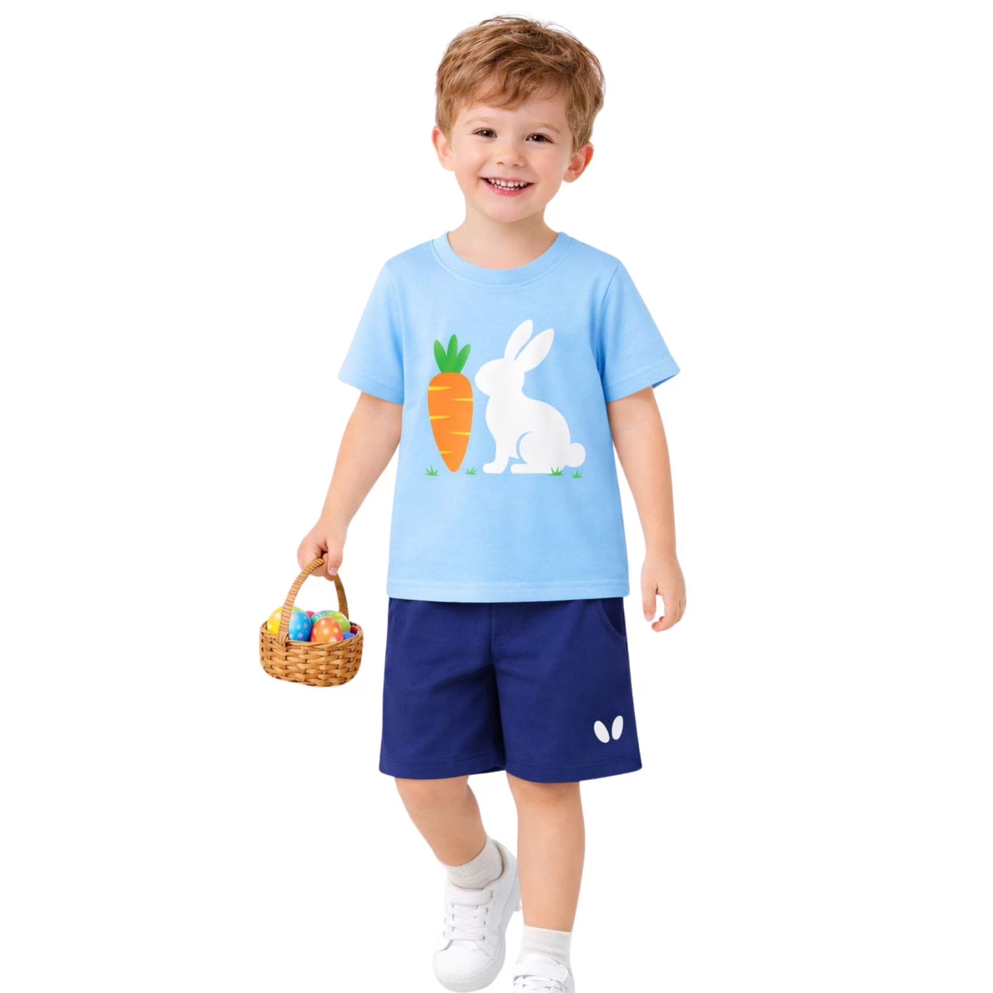 HILEELANG Toddler Boys 100% Cotton Bunny Carrot Short Set