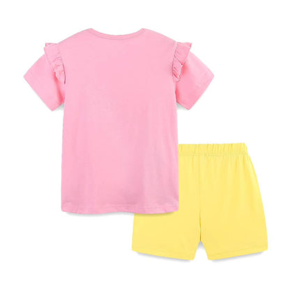 HILEELANG Toddler Girl Summer Short Clothes Sets Outfits Cotton Pink Elephant Tee Shirts Shorts Playwear 2T