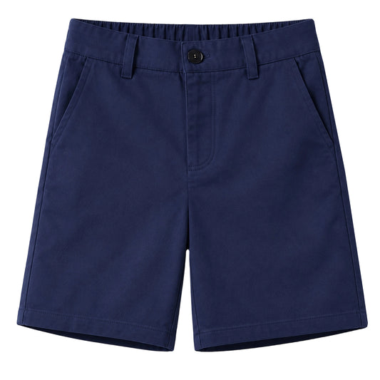HILEELANG 5-15 Years Little Big Boys School Uniform Shorts, Elastic Waist Flat Front Navy Chino Shorts with Pockets Casual Dress Shorts for Kids Navy Blue