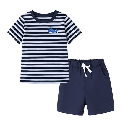 HILEELANG Toddler Boys 100% Cotton Stripe Whale Short Set
