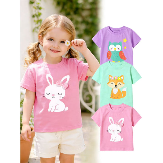 HILEELANG 2-7T Toddler/Little Girls Yellow/Pink/Blue Slogan Ruffle Sleeve 100% Cotton T-Shirt 3-Pack