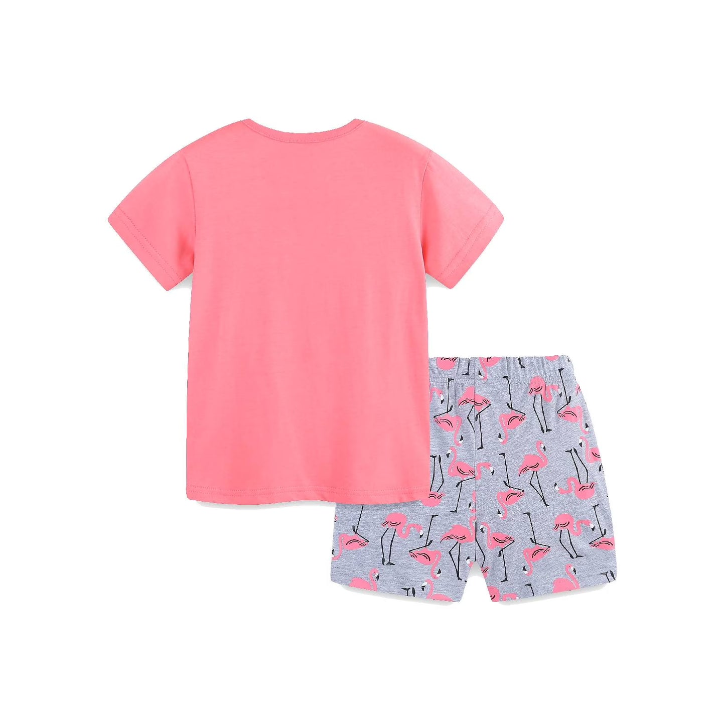 HILEELANG Toddler Girl Summer Short Clothes Sets Outfits Cotton Pink Bird Tee Shirts Shorts Playwear