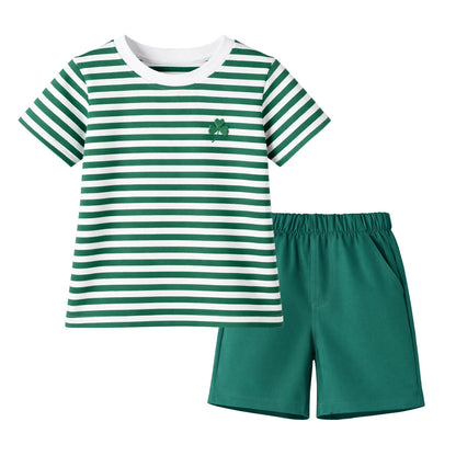 HILEELANG Toddler Boys 100% Cotton Stripe Shamrock Short Set