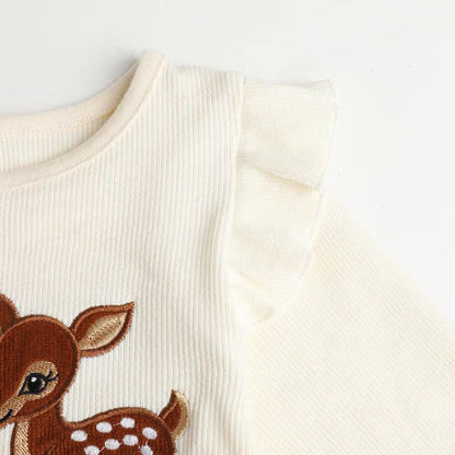 HILEELANG Toddler Girls Pumpkin Deer Layered Dress, Long Sleeve 2-7Y