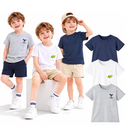 HILEELANG 2-7T Toddler/Little Boys Grey/Navy/Cream Whale & Turtle 100% Cotton T-Shirt 3-Pack