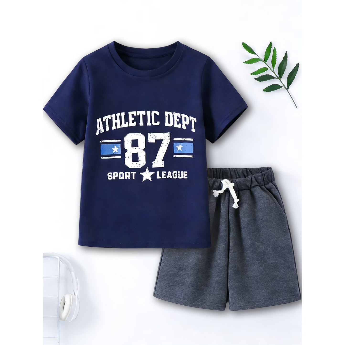 HILEELANG 4-13 Little/Big Boys Navy Athletic Dept Sport League Cotton Blend Tops & Shorts Set