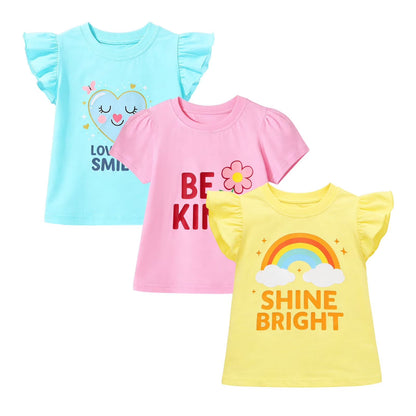 HILEELANG 2-7T Toddler/Little Girls 100% Cotton 3 Pack Butterfly Bee Ladybug Short Sleeve T-Shirt