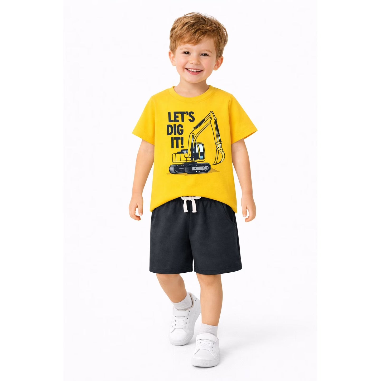 HILEELANG Toddler Boys 100% Cotton Let's Dig It Excavator Short Set