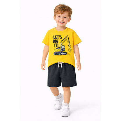 HILEELANG Toddler Boys 100% Cotton Let's Dig It Excavator Short Set