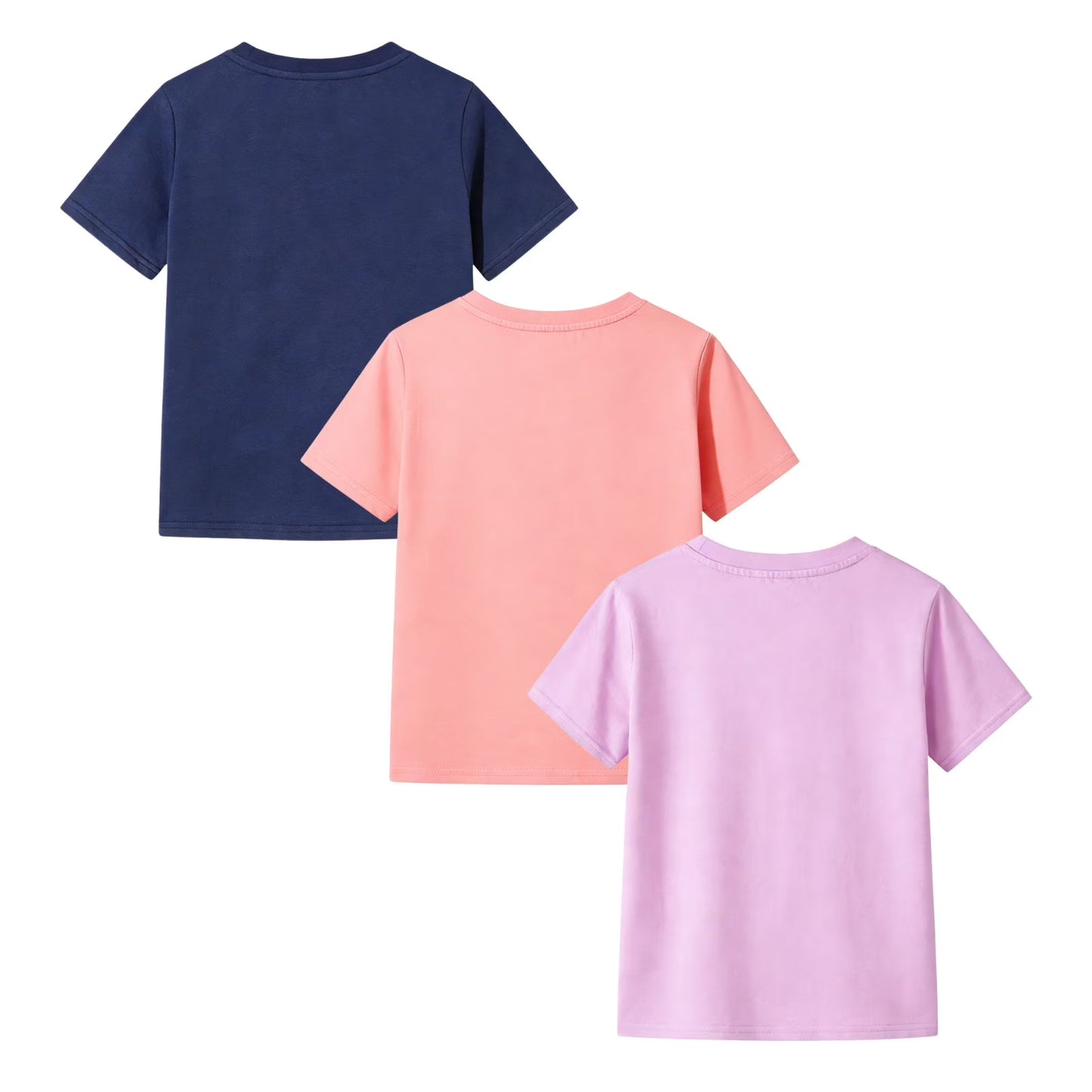 HILEELANG Little/Big Girls 4-13Y Pink/Purple/Navy Pocket 100% Cotton T-Shirt 3-Pack
