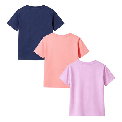 HILEELANG Little/Big Girls 4-13Y Pink/Purple/Navy Pocket 100% Cotton T-Shirt 3-Pack