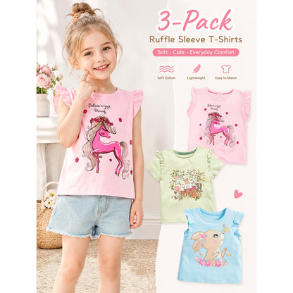 HILEELANG Toddler Girls' Cotton Short Sleeve Crewneck Tunic T-Shirts