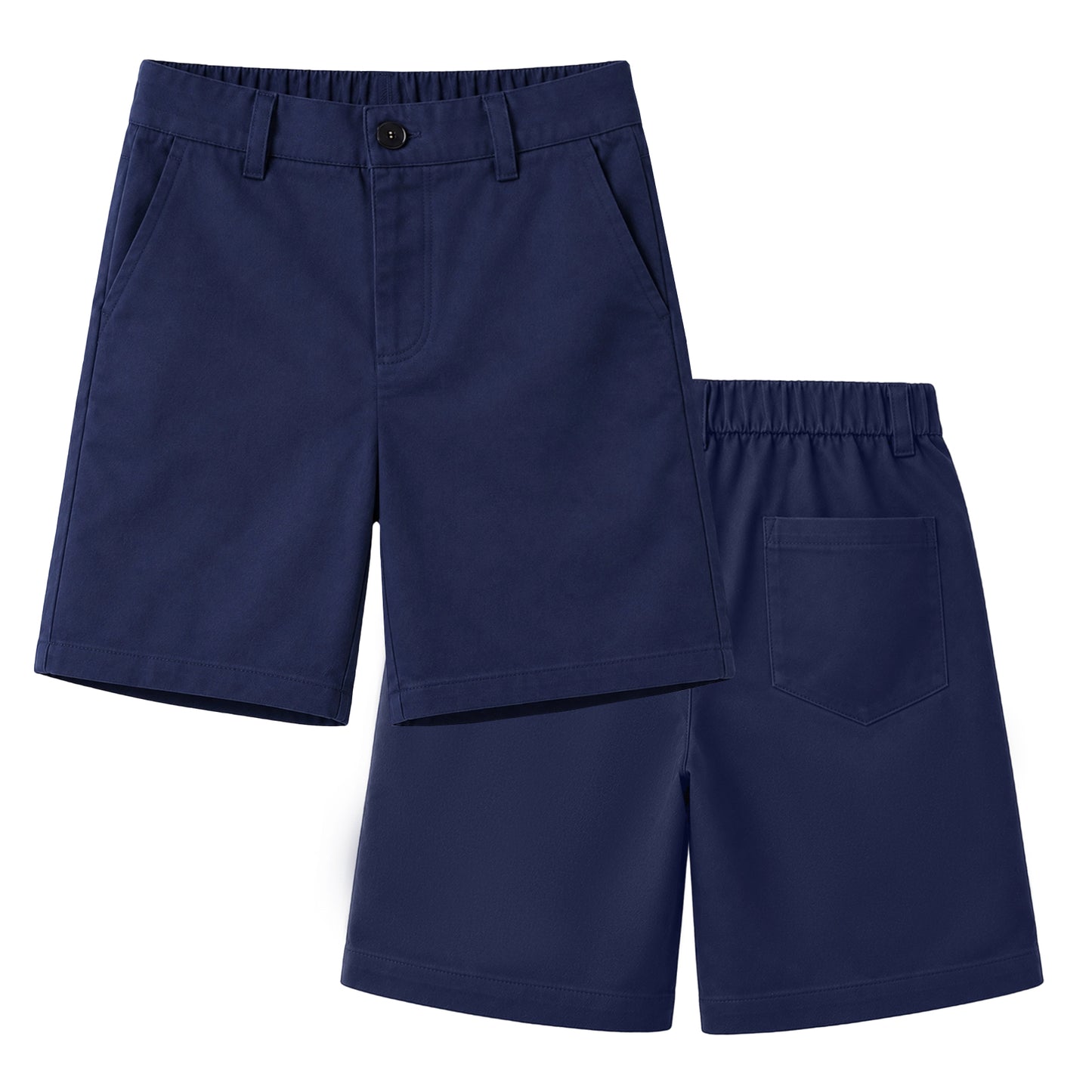HILEELANG 5-15 Years Boys School Uniform Shorts 2 Pack Flat Front Twill Chino Shorts with Real Pockets Zipper Fly & Belt Loops Navy Blue