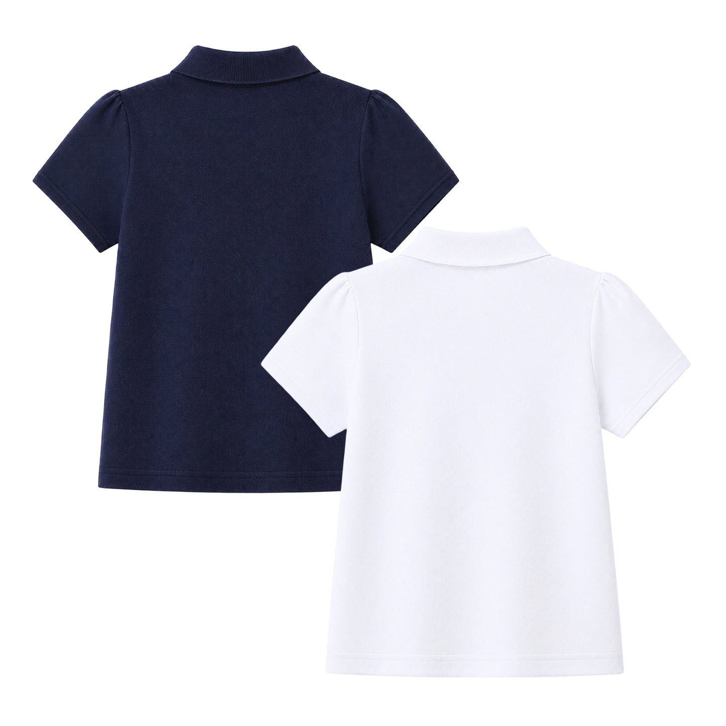 HILEELANG 2-Pack Little/Big Girls' Short Sleeve Pique Polo Shirts, Uniform Tops for Kids 4-13T, White & Navy Blue