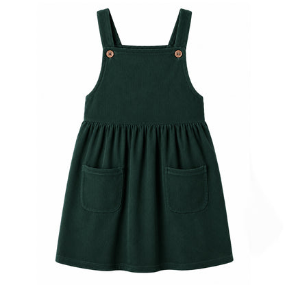 HILEELANG Toddler Dark Green Corduroy Overall Dress, Single Piece
