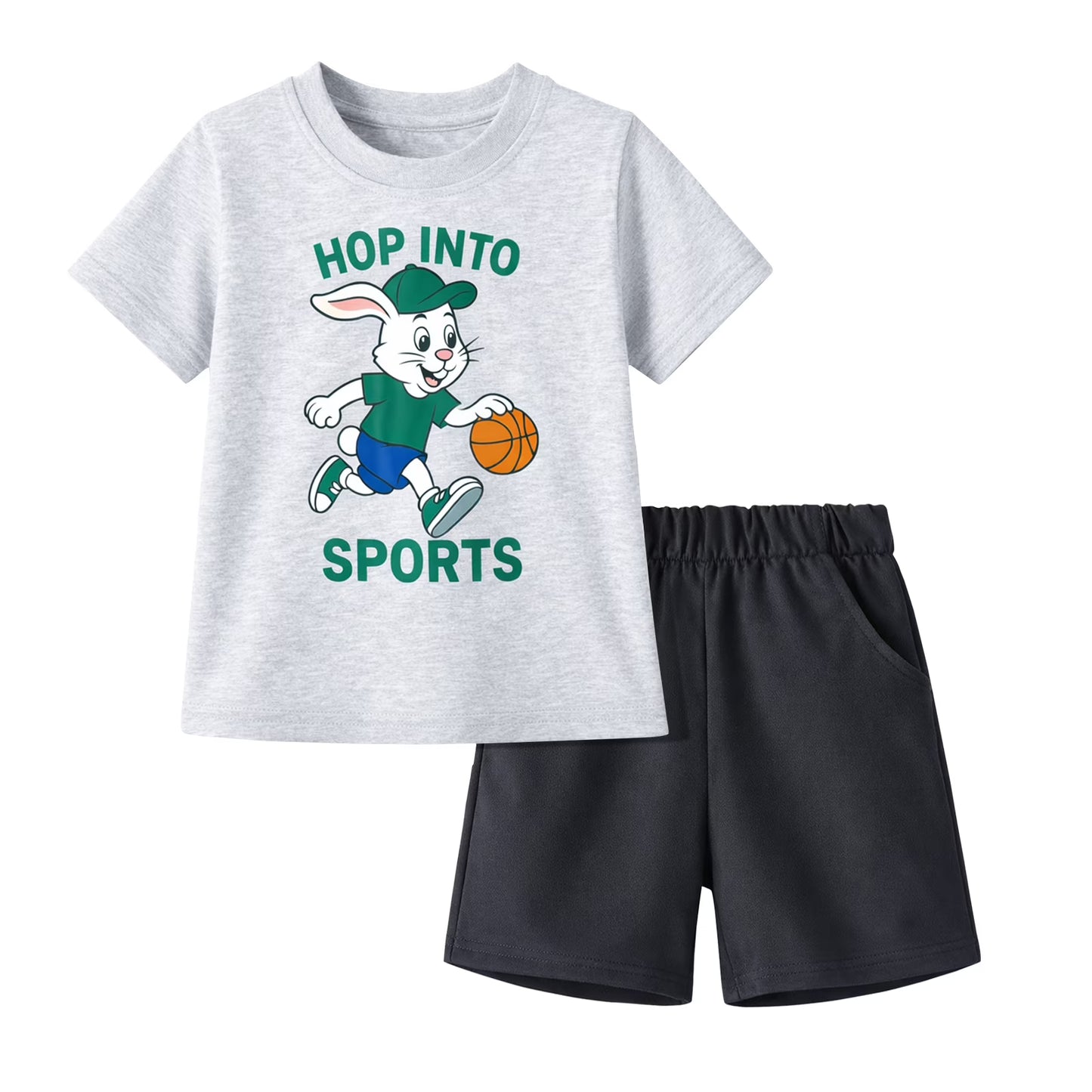 HILEELANG Toddler Boys 100% Cotton Sports Bunny Basketball Short Set, Sizes