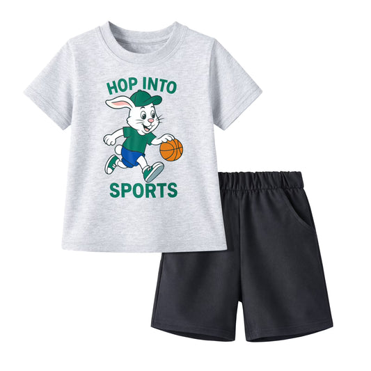 HILEELANG Toddler Boys 100% Cotton Sports Bunny Basketball Short Set, Sizes