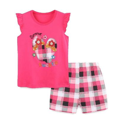 HILEELANG Toddler Girl Summer Short Clothes Sets Outfits Cotton Rose Icecream Tee Shirts Shorts Playwear