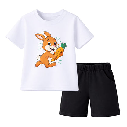 HILEELANG Toddler Boys 100% Cotton Bunny Carrot Short Set