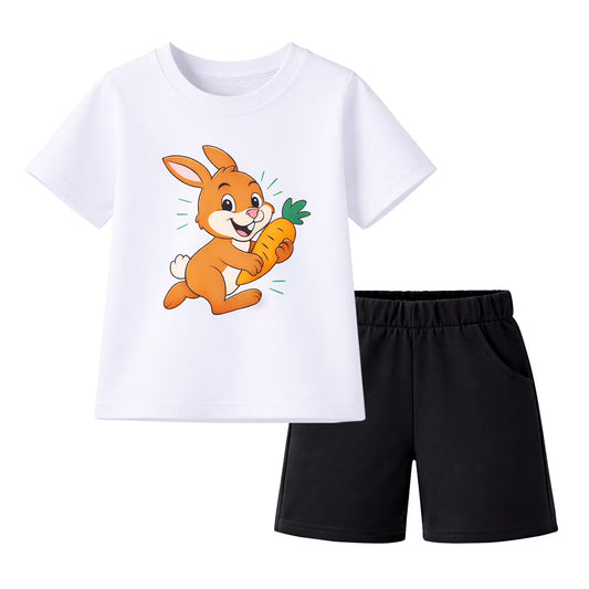 HILEELANG Toddler Boys 100% Cotton Bunny Carrot Short Set