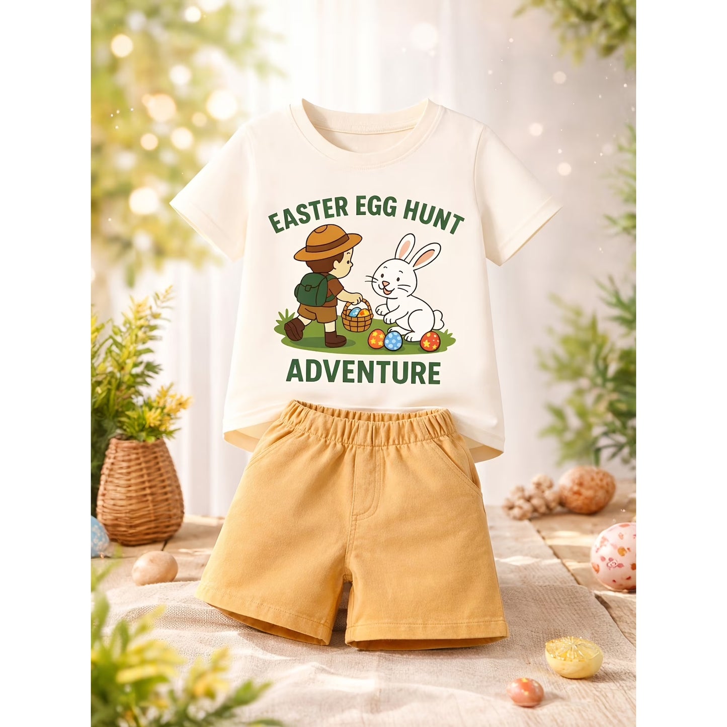 HILEELANG Toddler Boys 100% Cotton Bunny Explorer Short Set