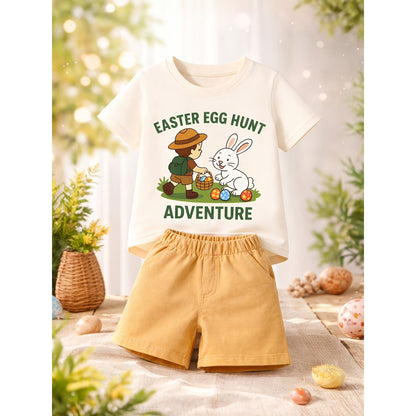 HILEELANG Toddler Boys 100% Cotton Bunny Explorer Short Set