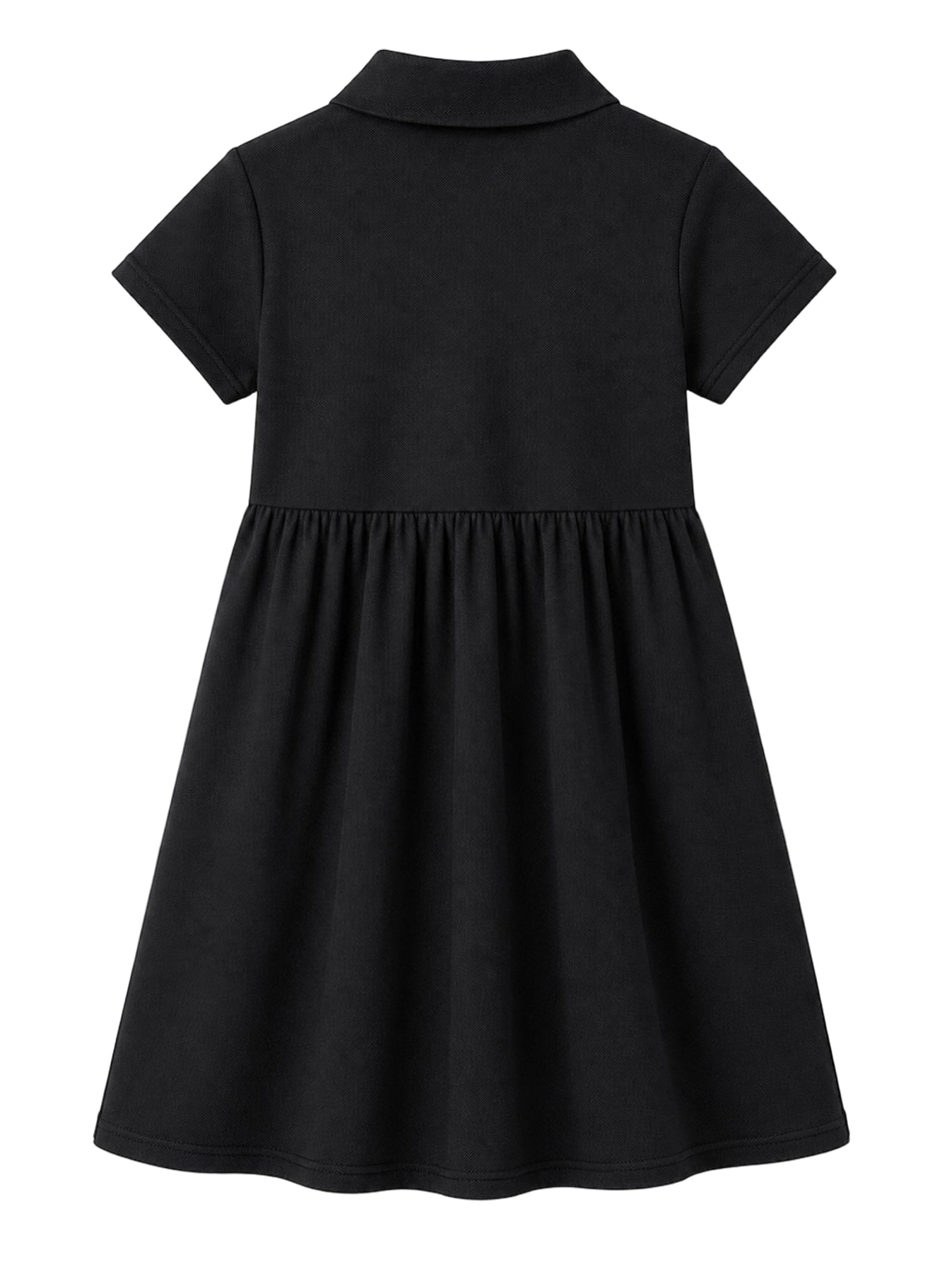 HILEELANG 4-13T Little Girls' black Short Sleeve Polo Dress with Pockets, School Uniform Casual Dress for Kids