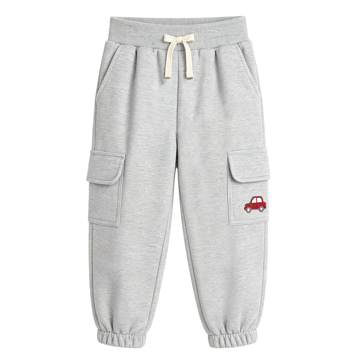 HILEELANG Toddler Boys 2 Pack Cargo Jogger Pants Car Embroidery Drawstring Sweatpants Heather Grey Olive