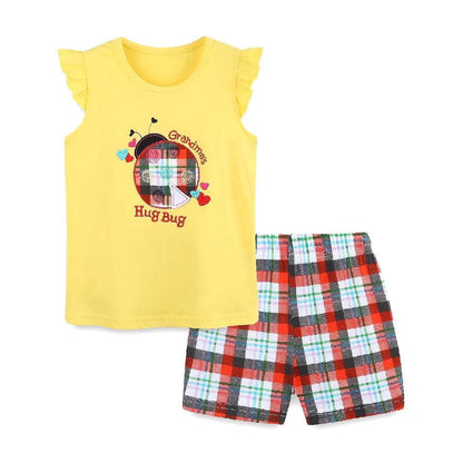 HILEELANG Toddler Girl Summer Short Clothes Sets Outfits Cotton Yellow Ladybug Tee Shirts Shorts Playwear 2T
