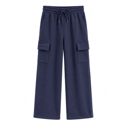 HILEELANG Big Boys Girls Navy Wide Leg Cargo Sweatpants Fleece Pants